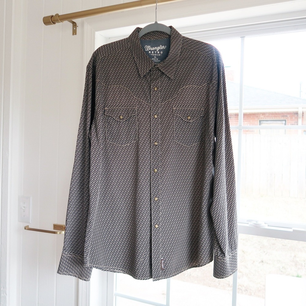 Wrangler Mens Western Snap Shirt XL Spur Print Cowboy‎ Americana Southwestern